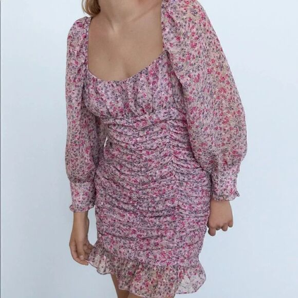 ZARA PRINTED DRESS WITH DRAPING - Picture 8 of 11